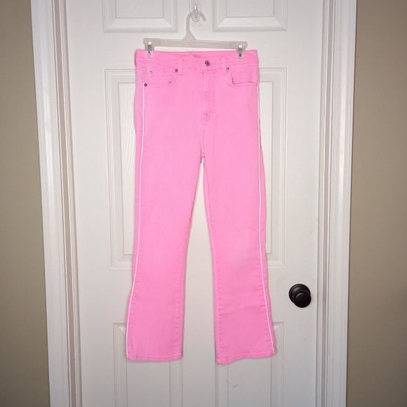 7 For All Mankind Denim - 7 For All Mankind Bubblegum Barbie Pink High Waist Kick Jeans-White Piping Sz 28